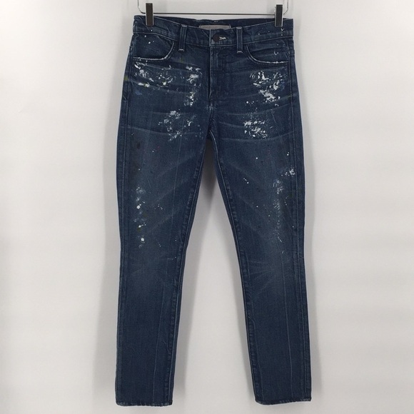 VINCE Splatter Jeans distressed Skinny 26 9” Rise - Picture 3 of 9